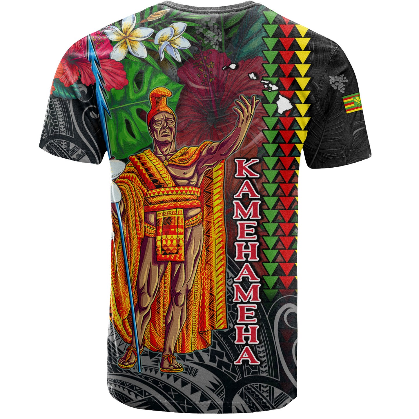 Hawaii Custom Perosnalised T-Shirt King Kamehameha Hibiscus And Plumeria With Palm Branches Vintage Style