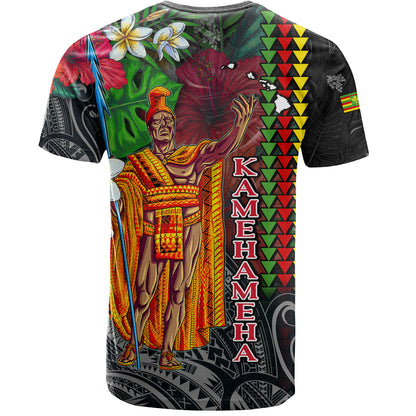 Hawaii Custom Perosnalised T-Shirt King Kamehameha Hibiscus And Plumeria With Palm Branches Vintage Style