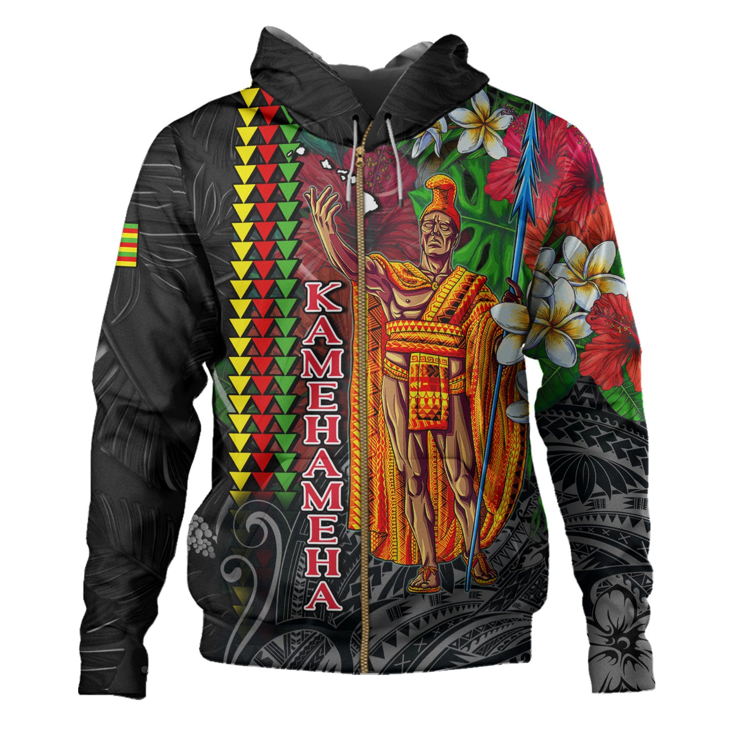 Hawaii Custom Personalised Hoodie King Kamehameha Hibiscus And Plumeria With Palm Branches Vintage Style