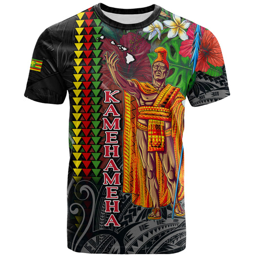Hawaii Custom Perosnalised T-Shirt King Kamehameha Hibiscus And Plumeria With Palm Branches Vintage Style