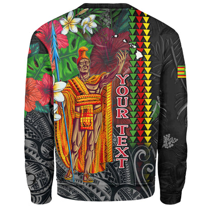 Hawaii Custom Personalised Sweatshirt King Kamehameha Hibiscus And Plumeria With Palm Branches Vintage Style