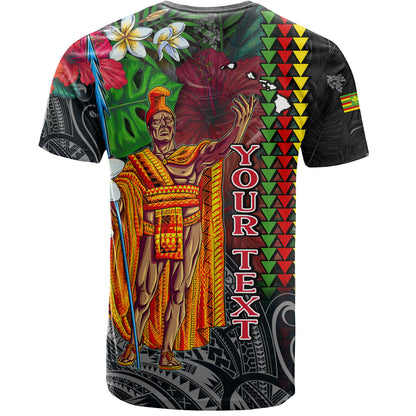 Hawaii Custom Perosnalised T-Shirt King Kamehameha Hibiscus And Plumeria With Palm Branches Vintage Style