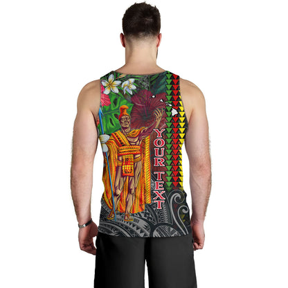 Hawaii Custom Perosnalised Tank Top King Kamehameha Hibiscus And Plumeria With Palm Branches Vintage Style
