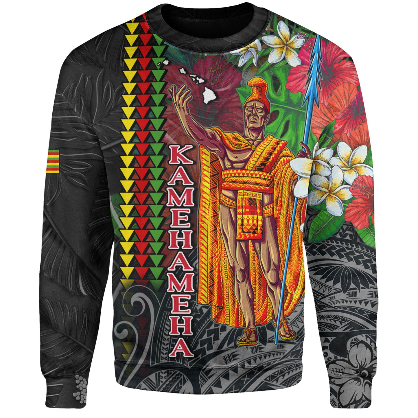 Hawaii Custom Personalised Sweatshirt King Kamehameha Hibiscus And Plumeria With Palm Branches Vintage Style