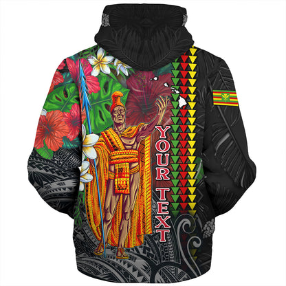 Hawaii Custom Perosnalised Sherpa Hoodie King Kamehameha Hibiscus And Plumeria With Palm Branches Vintage Style
