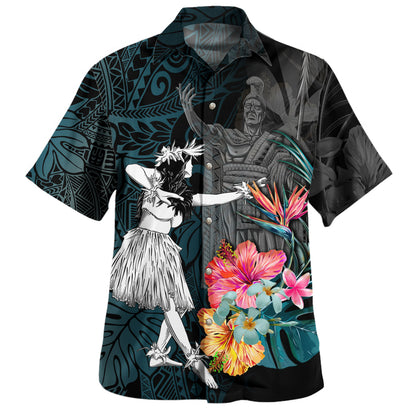 Hawaii Hawaiian Shirt King Kamehameha With Hawaiian Girls Tropical Flowers