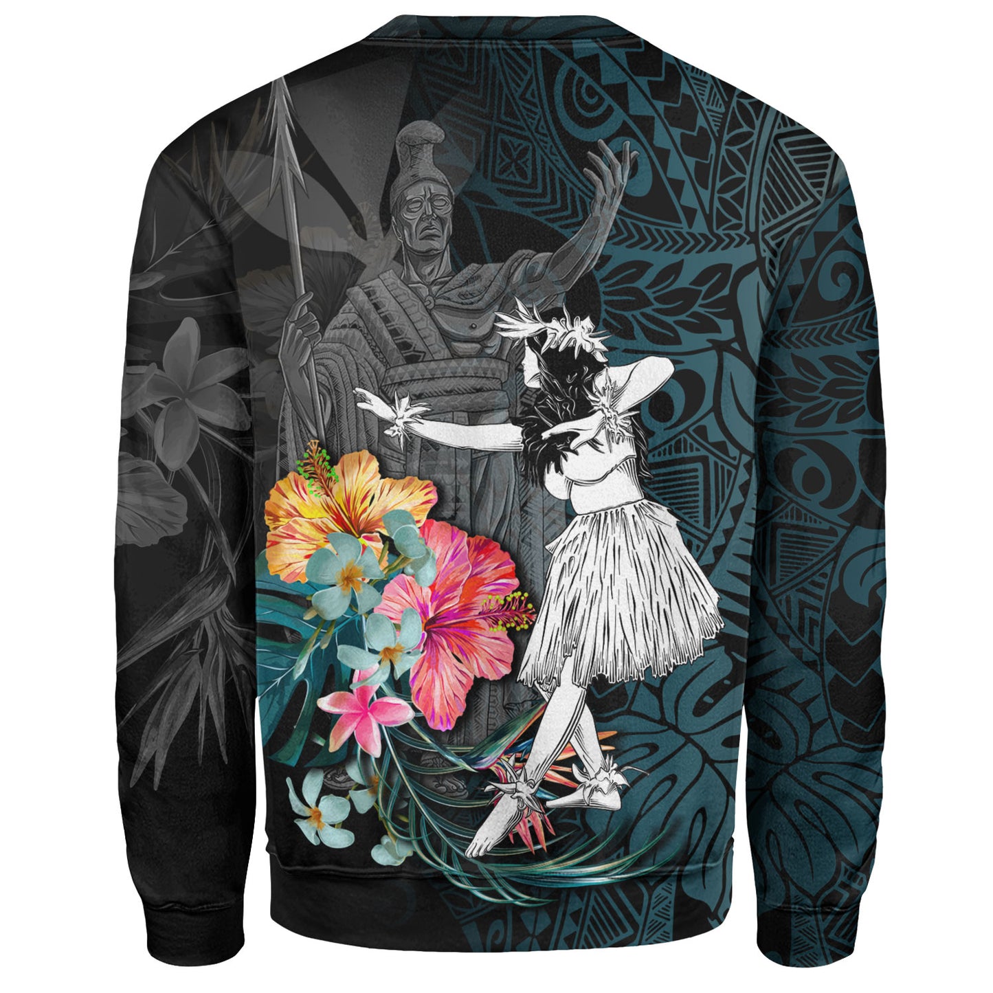 Hawaii Sweatshirt King Kamehameha With Hawaiian Girls Tropical Flowers