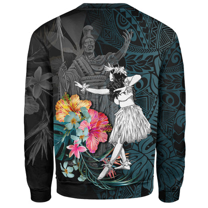 Hawaii Sweatshirt King Kamehameha With Hawaiian Girls Tropical Flowers