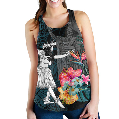 Hawaii Women Tank King Kamehameha With Hawaiian Girls Tropical Flowers