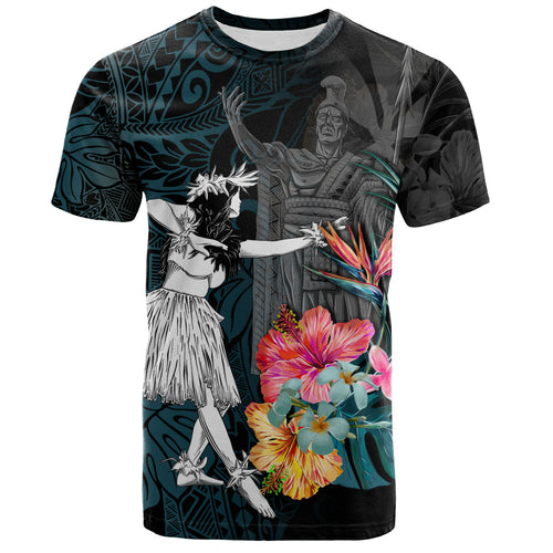 Hawaii T-Shirt King Kamehameha With Hawaiian Girls Tropical Flowers