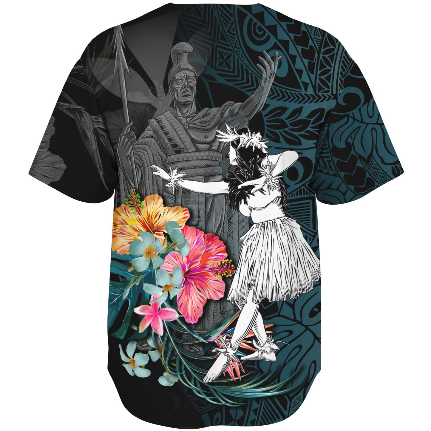 Hawaii Baseball Shirt King Kamehameha With Hawaiian Girls Tropical Flowers