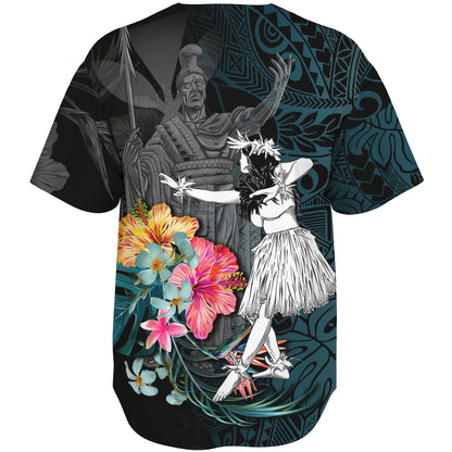 Hawaii Baseball Shirt King Kamehameha With Hawaiian Girls Tropical Flowers