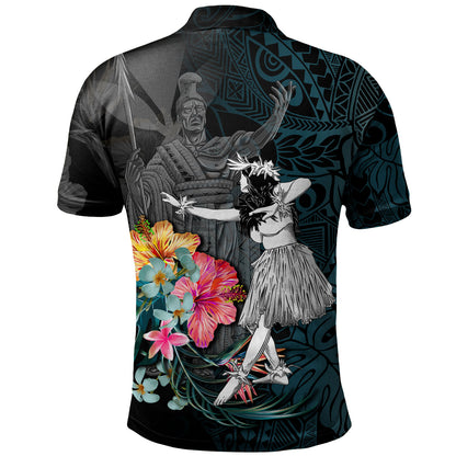 Hawaii Polo Shirt King Kamehameha With Hawaiian Girls Tropical Flowers