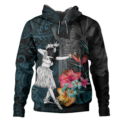 Hawaii Hoodie King Kamehameha With Hawaiian Girls Tropical Flowers