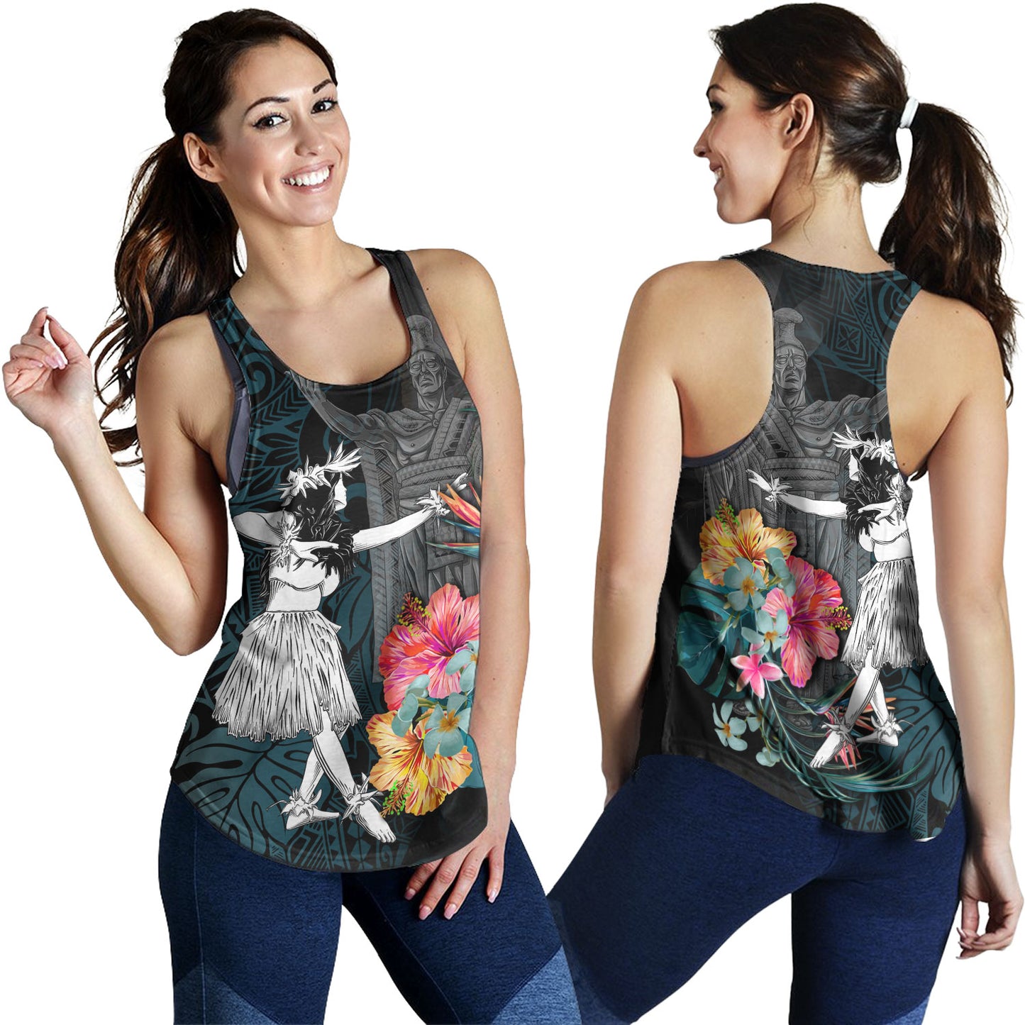 Hawaii Women Tank King Kamehameha With Hawaiian Girls Tropical Flowers