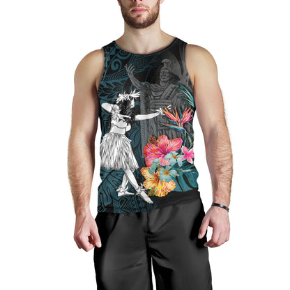 Hawaii Tank Top King Kamehameha With Hawaiian Girls Tropical Flowers