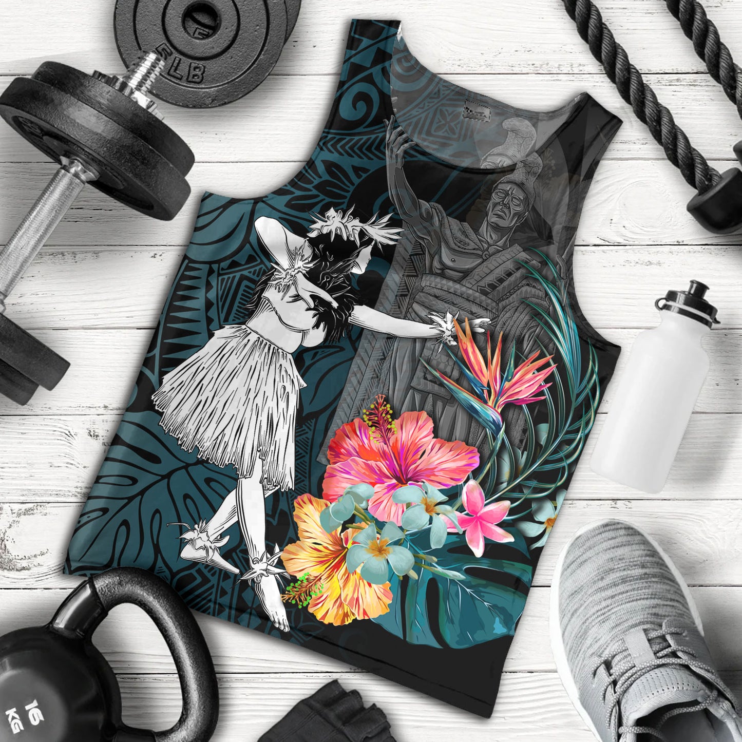 Hawaii Tank Top King Kamehameha With Hawaiian Girls Tropical Flowers