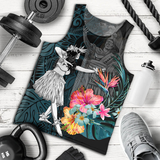 Hawaii Tank Top King Kamehameha With Hawaiian Girls Tropical Flowers
