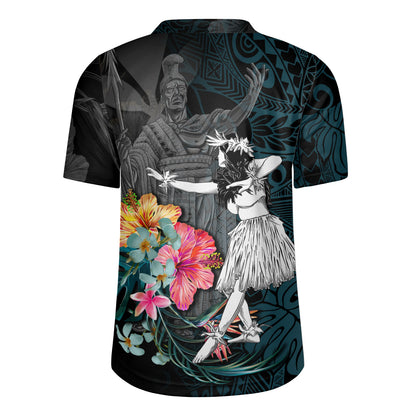 Hawaii Rugby Jersey King Kamehameha With Hawaiian Girls Tropical Flowers