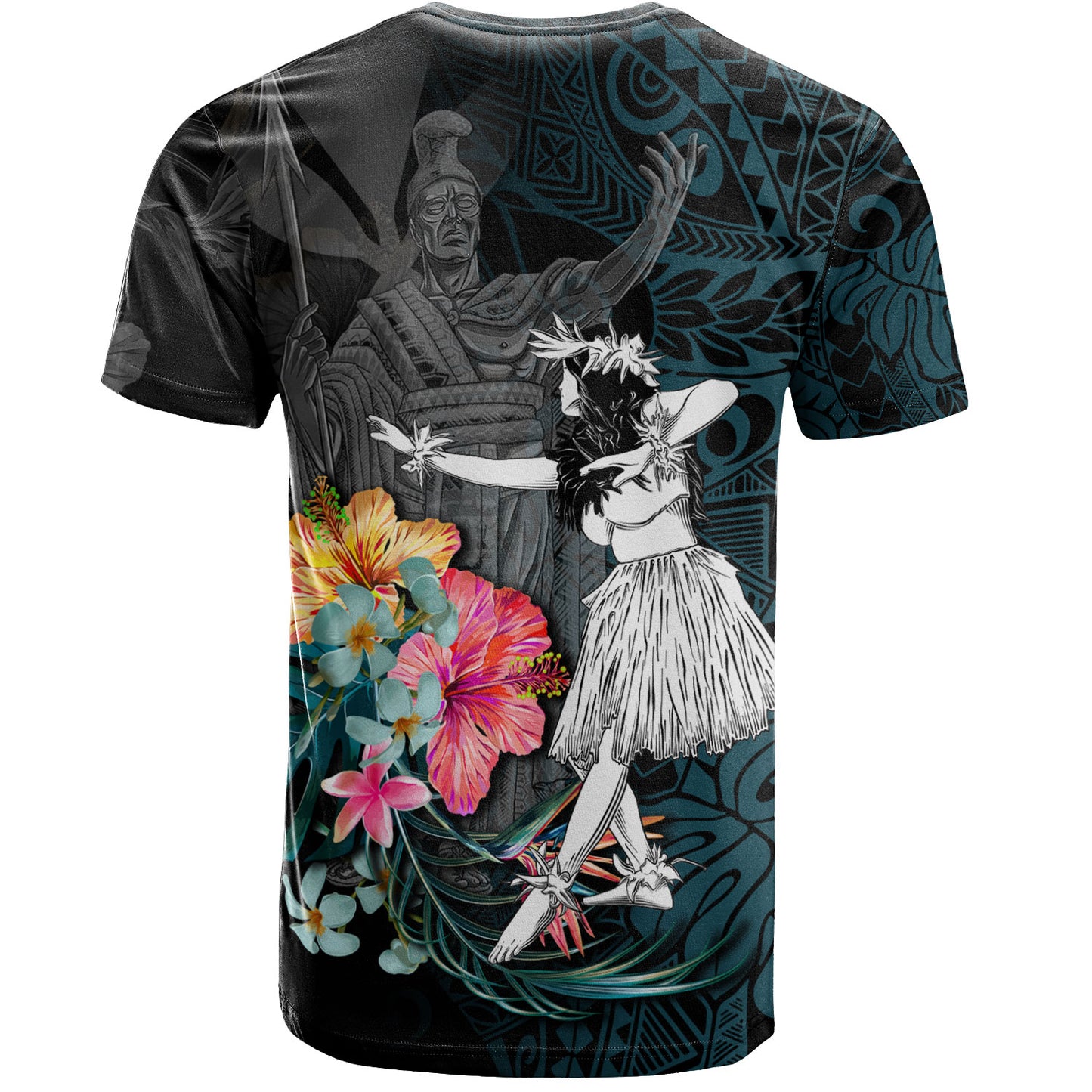 Hawaii T-Shirt King Kamehameha With Hawaiian Girls Tropical Flowers