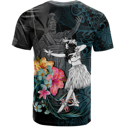 Hawaii T-Shirt King Kamehameha With Hawaiian Girls Tropical Flowers