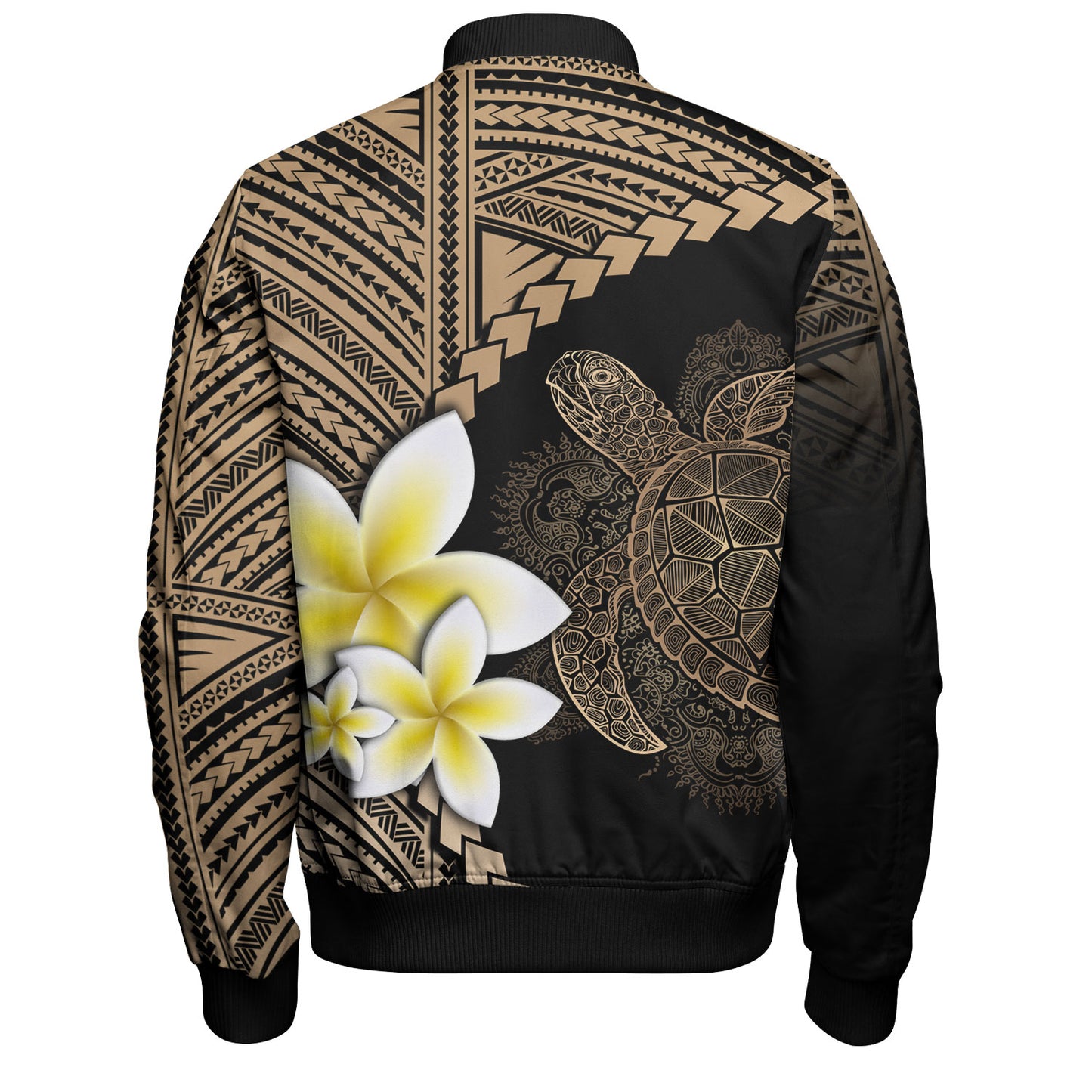 Hawaii Custom Personalised Bomber Jacket Plumeria Sea Turtle Tattoo Tribal Design