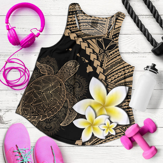 Hawaii Custom Personalised Women Tank Plumeria Sea Turtle Tattoo Tribal Design