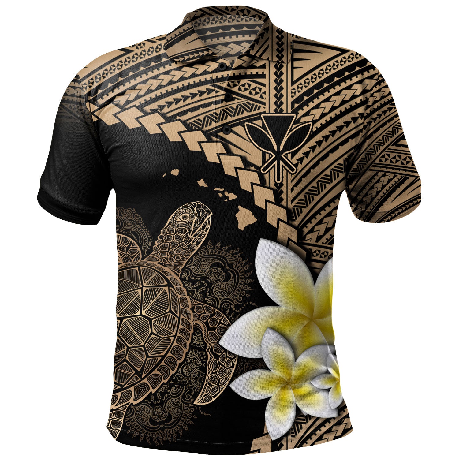 Hawaii Custom Personalised Polo Shirt Plumeria Sea Turtle Tattoo Tribal Design