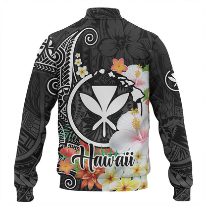 Hawaii Baseball Jacket Custom Polynesian Curve Pattern Design With Tropical Floral Collection