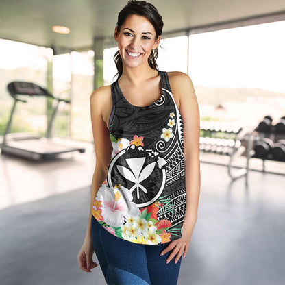 Hawaii Women Tank Custom Polynesian Curve Pattern Design With Tropical Floral Collection