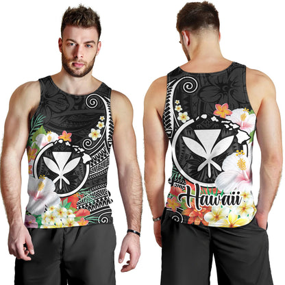 Hawaii Tank Top Custom Polynesian Curve Pattern Design With Tropical Floral Collection