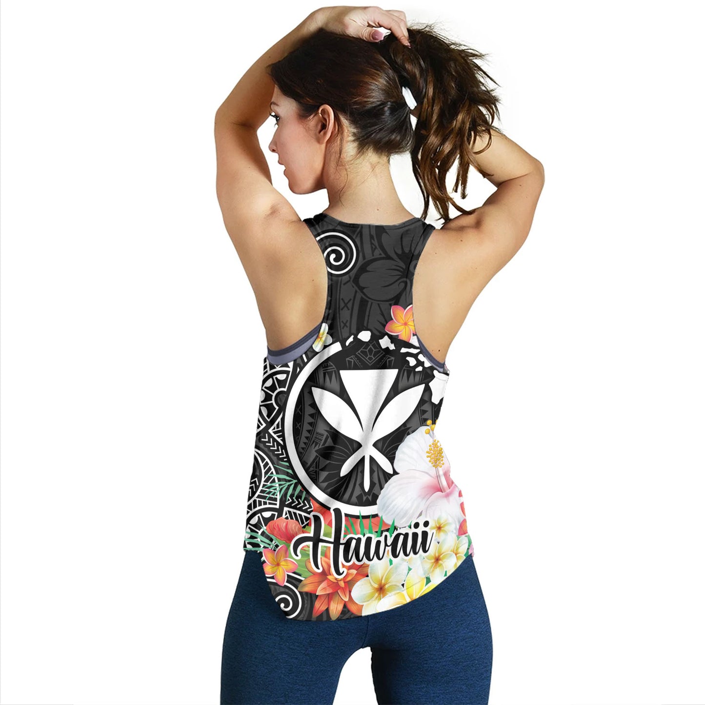 Hawaii Women Tank Custom Polynesian Curve Pattern Design With Tropical Floral Collection