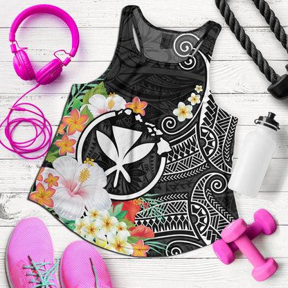 Hawaii Women Tank Custom Polynesian Curve Pattern Design With Tropical Floral Collection