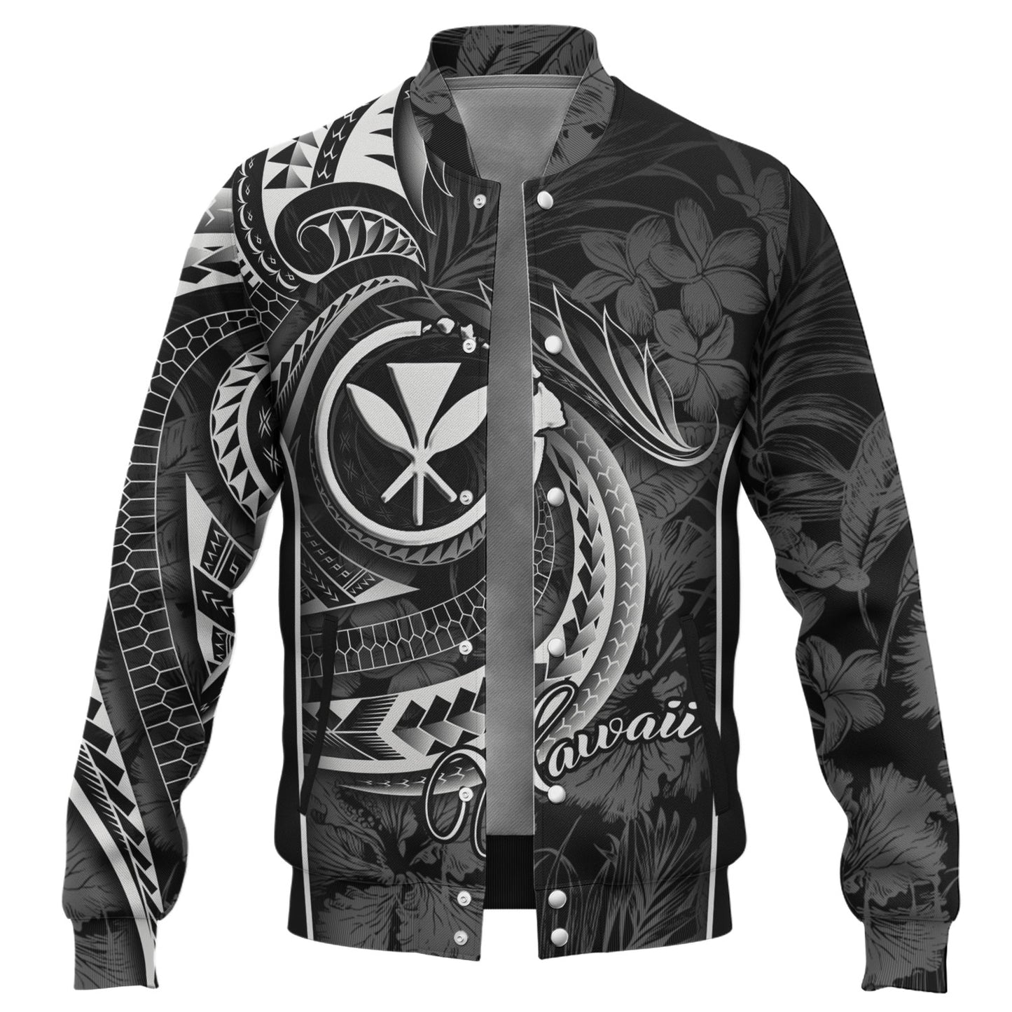 Hawaii Custom Personalised Baseball Jacket Polynesian Patterns Tropical Flowers Curve Style