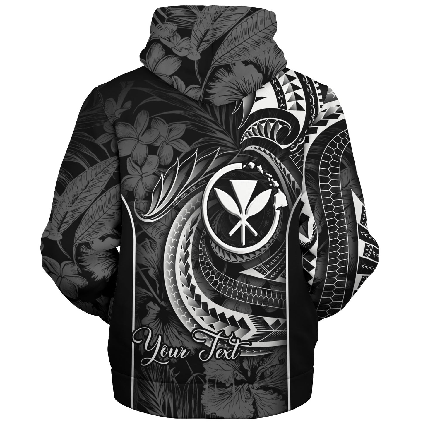 Hawaii Custom Personalised Sherpa Hoodie Polynesian Patterns Tropical Flowers Curve Style