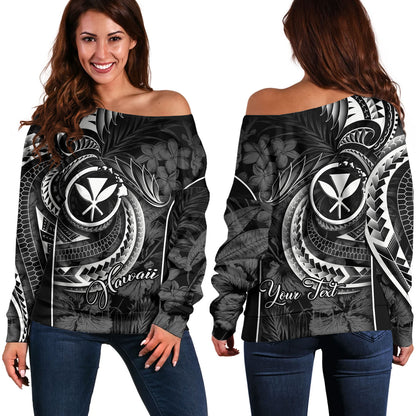Hawaii Custom Personalised Off Shoulder Sweatshirt Polynesian Patterns Tropical Flowers Curve Style