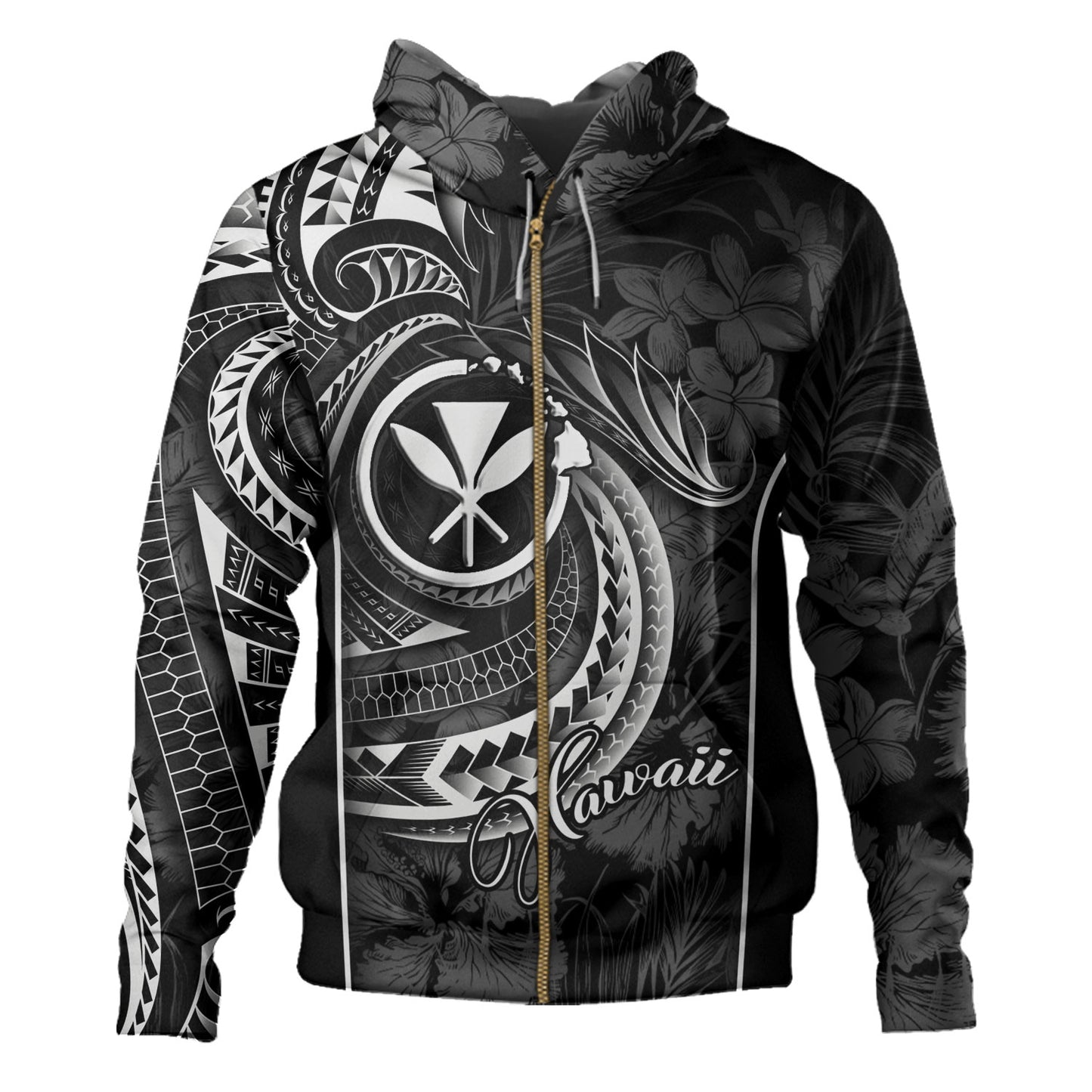 Hawaii Custom Personalised Hoodie Polynesian Patterns Tropical Flowers Curve Style