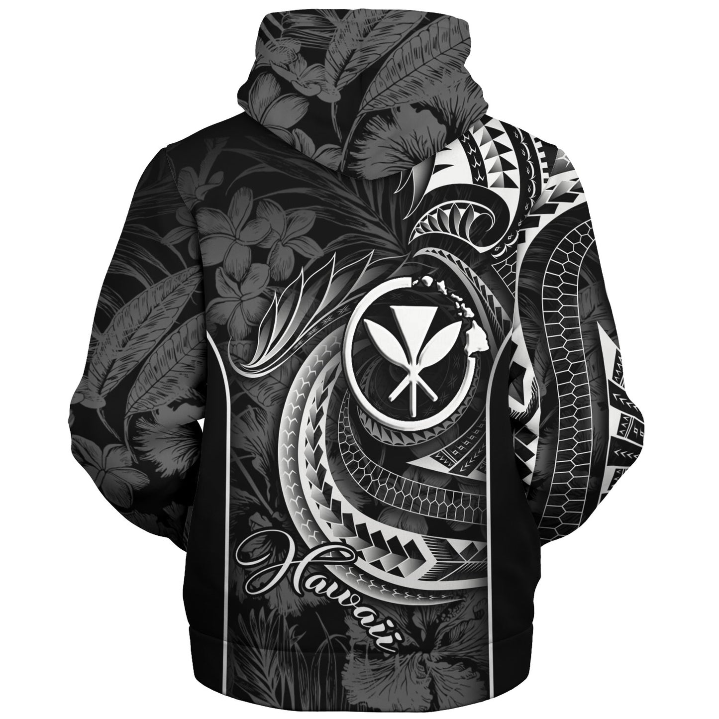 Hawaii Custom Personalised Sherpa Hoodie Polynesian Patterns Tropical Flowers Curve Style
