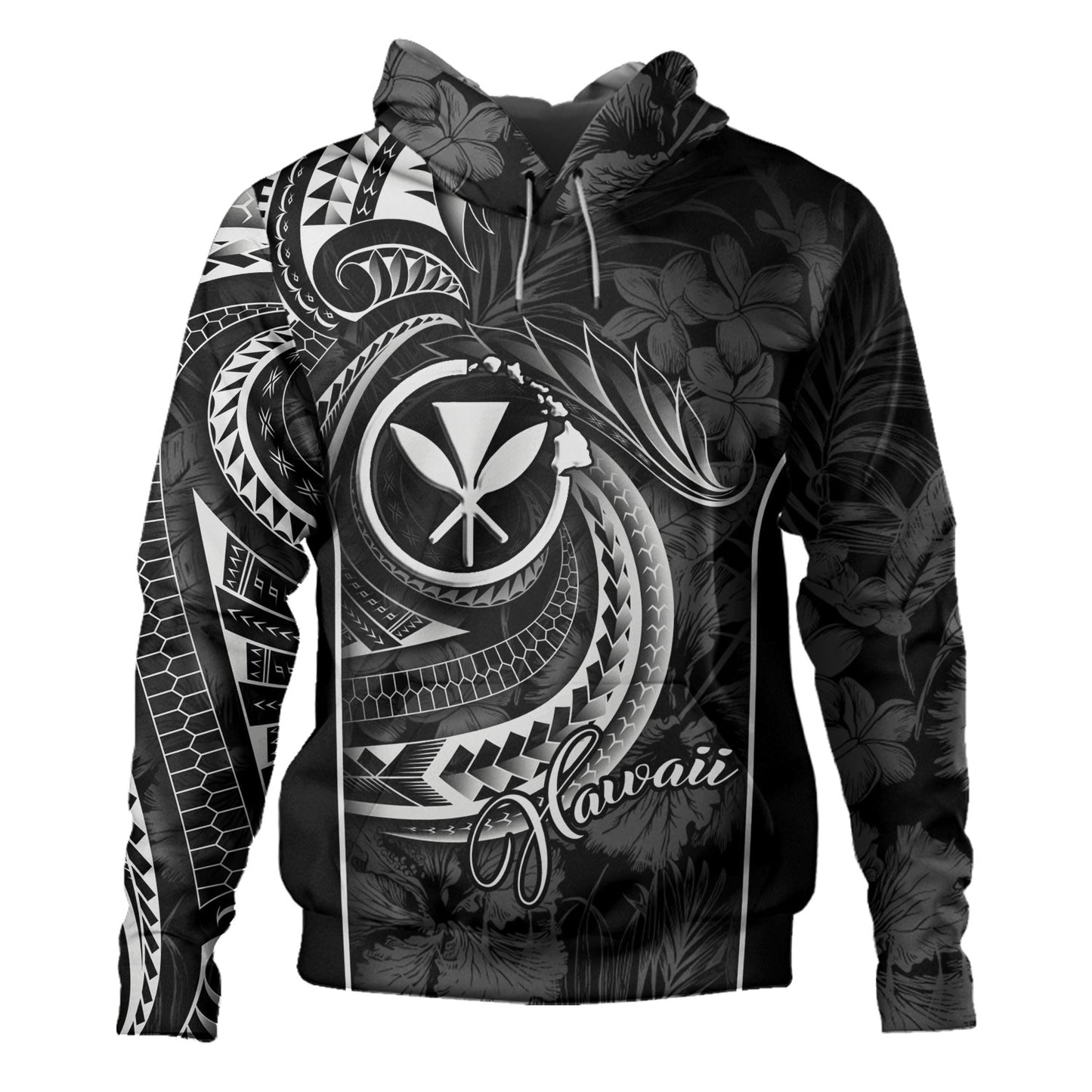 Hawaii Custom Personalised Hoodie Polynesian Patterns Tropical Flowers Curve Style