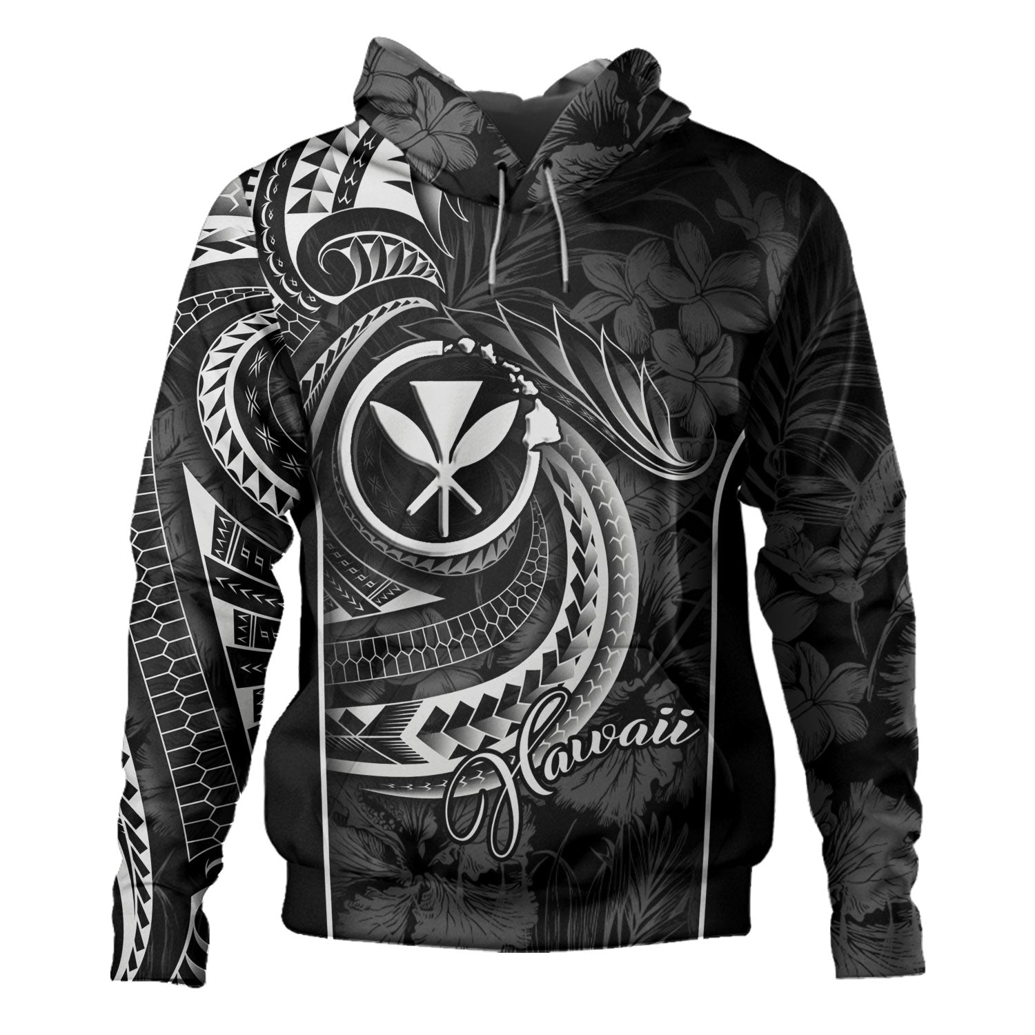 Hawaii Custom Personalised Hoodie Polynesian Patterns Tropical Flowers Curve Style