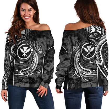 Hawaii Custom Personalised Off Shoulder Sweatshirt Polynesian Patterns Tropical Flowers Curve Style
