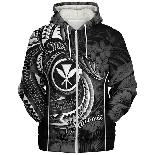 Hawaii Custom Personalised Sherpa Hoodie Polynesian Patterns Tropical Flowers Curve Style
