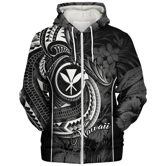 Hawaii Custom Personalised Sherpa Hoodie Polynesian Patterns Tropical Flowers Curve Style