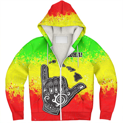 Hawaii Custom Personalised Sherpa Hoodie Polynesian Shaka Hawaii Map Reggae Style