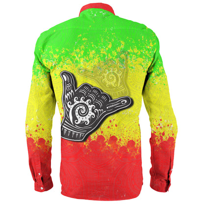 Hawaii Custom Personalised Long Sleeve Shirt Polynesian Shaka Hawaii Map Reggae Style