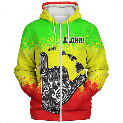 Hawaii Custom Personalised Sherpa Hoodie Polynesian Shaka Hawaii Map Reggae Style