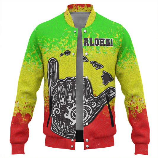 Hawaii Custom Personalised Baseball Jacket Polynesian Shaka Hawaii Map Reggae Style