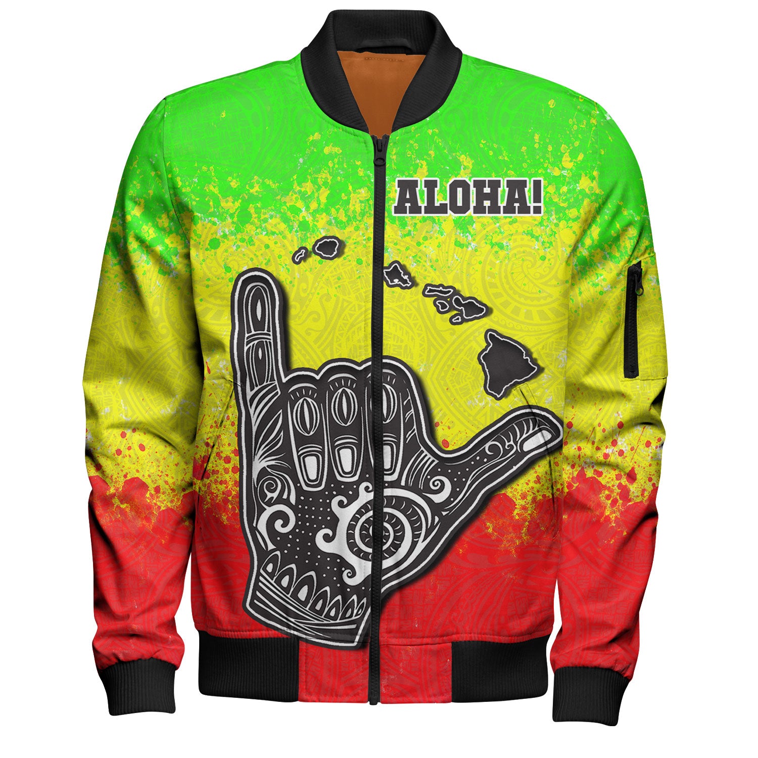 Hawaii Custom Personalised Bomber Jacket Polynesian Shaka Hawaii Map Reggae Style