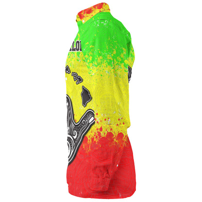 Hawaii Custom Personalised Long Sleeve Shirt Polynesian Shaka Hawaii Map Reggae Style