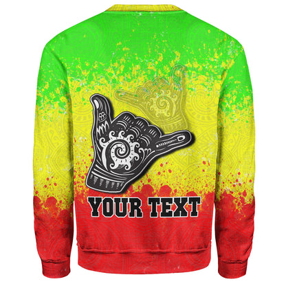 Hawaii Custom Personalised Sweatshirt Polynesian Shaka Hawaii Map Reggae Style